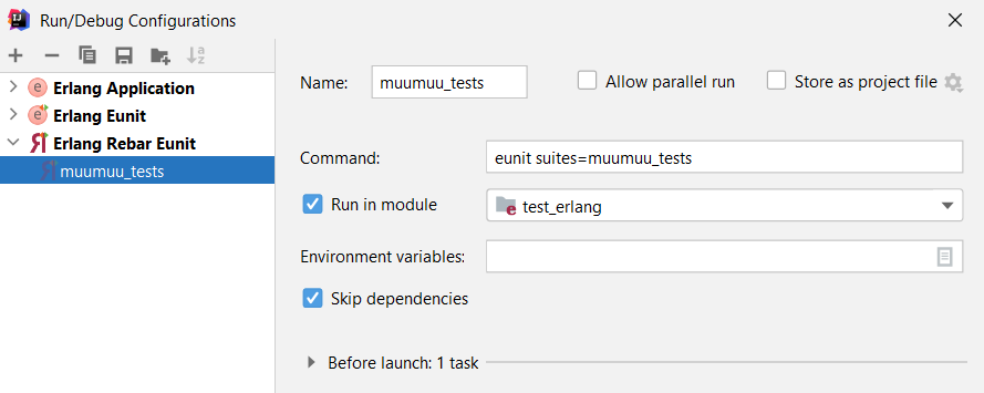 Erlang Rebar Eunit run config