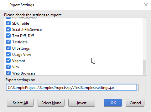 Export settings