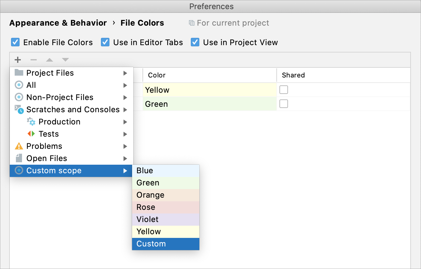 Selecting a color for a custom scope