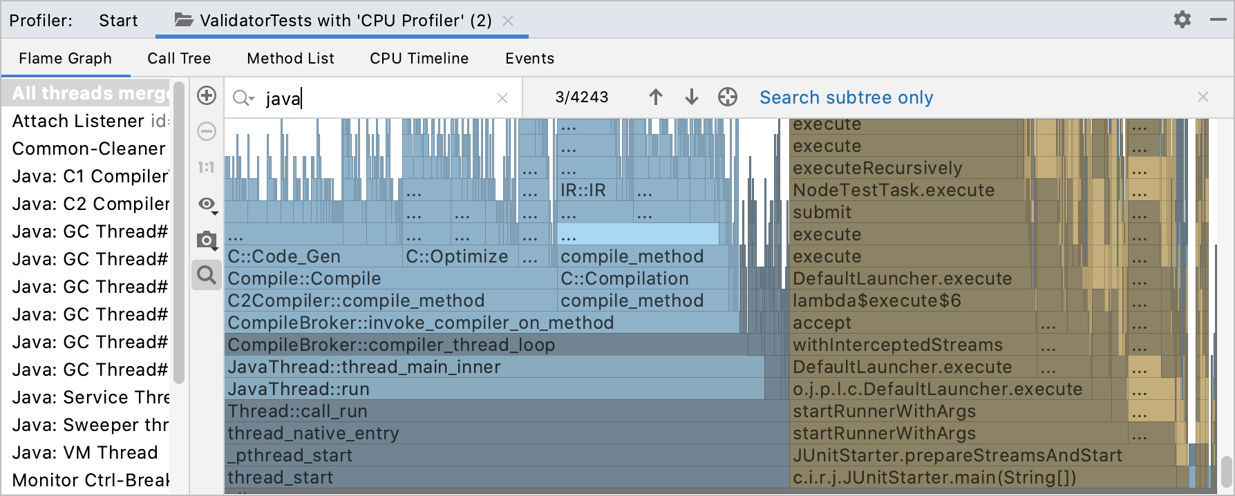 Using the search in the Flame Graph tab