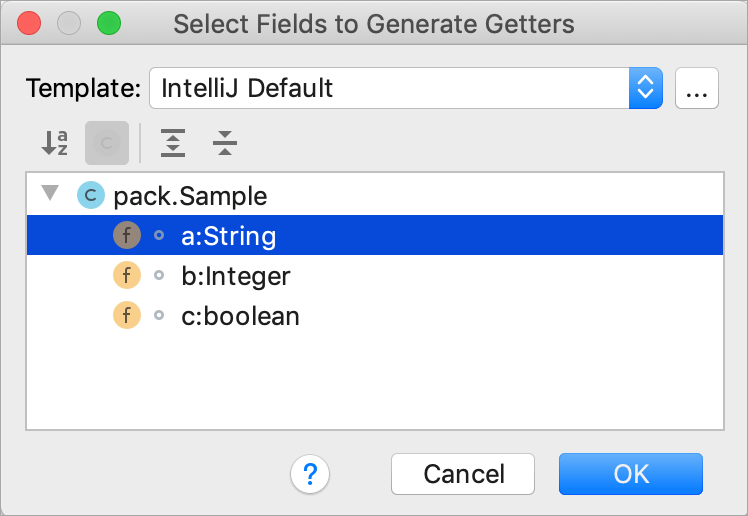 Generate Getter dialog | IntelliJ IDEA