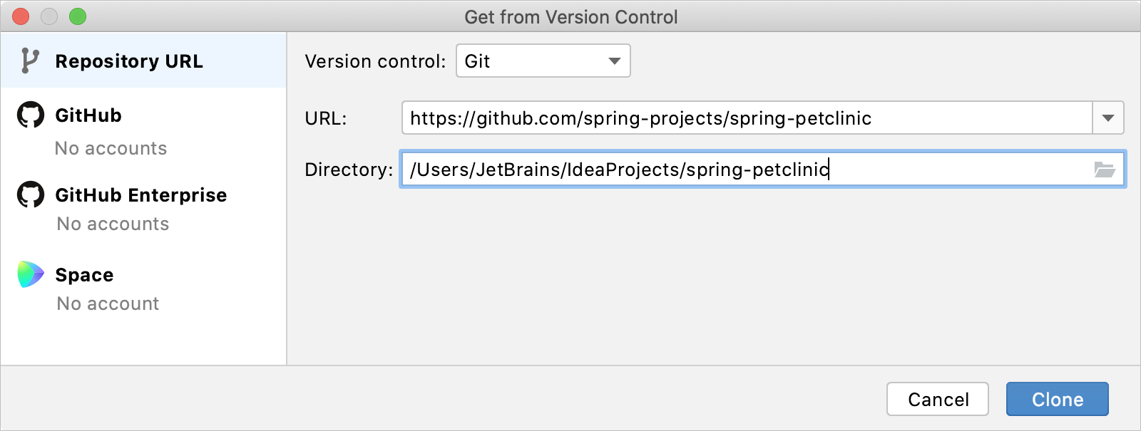 Git リポジトリをセットアップする Intellij Idea