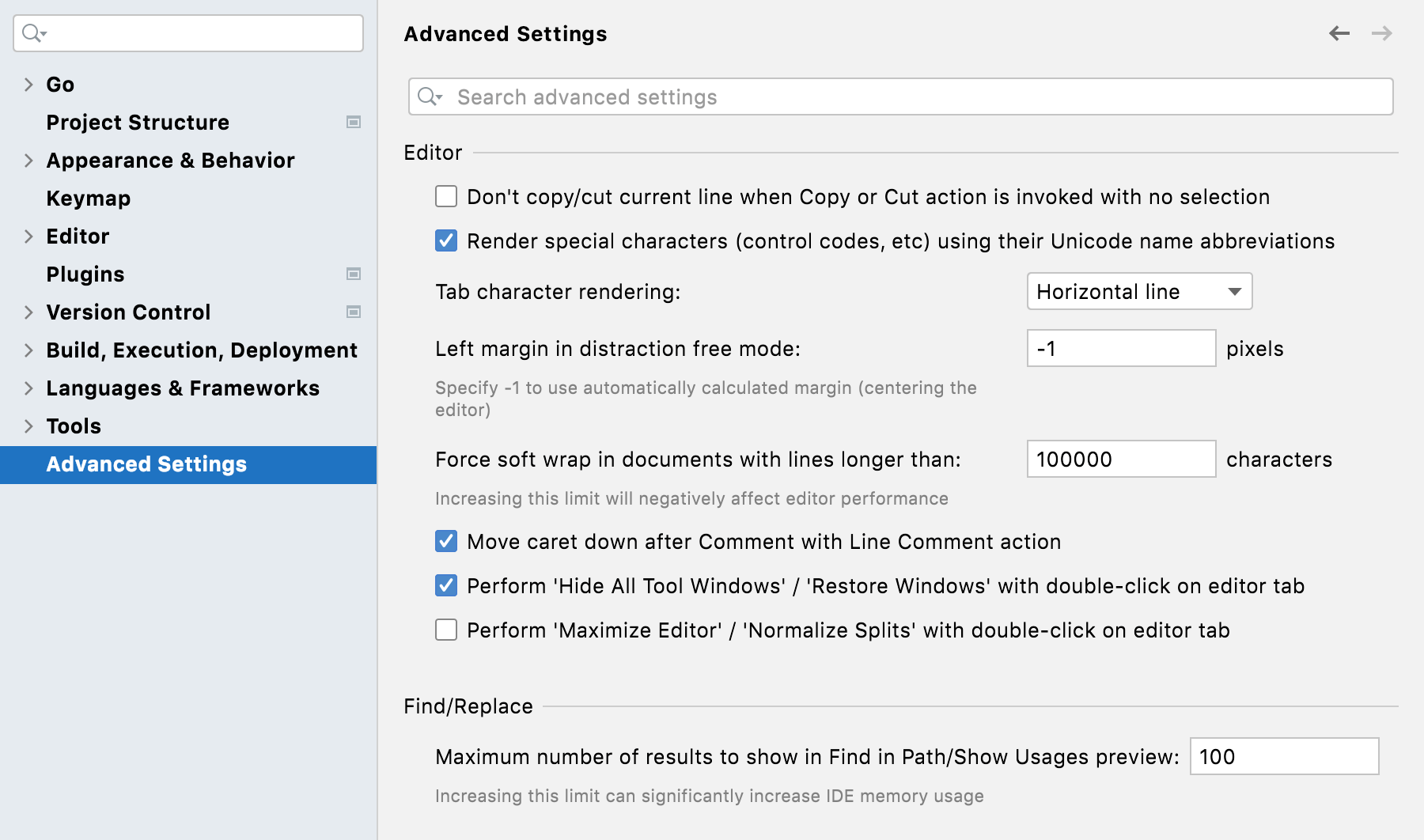 Advanced Settings menu Advanced Settings menu