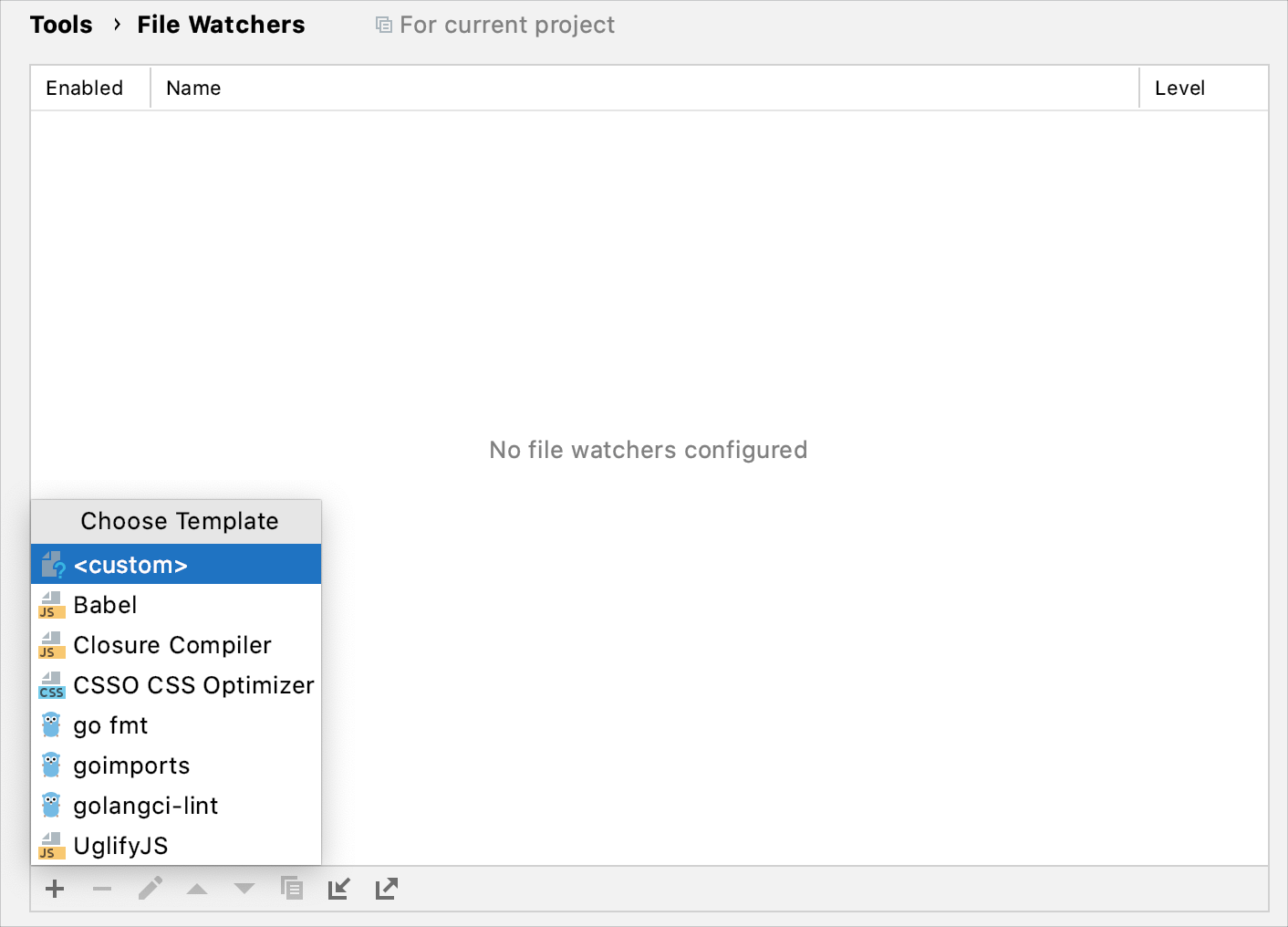 Templates for file watchers Templates for file watchers