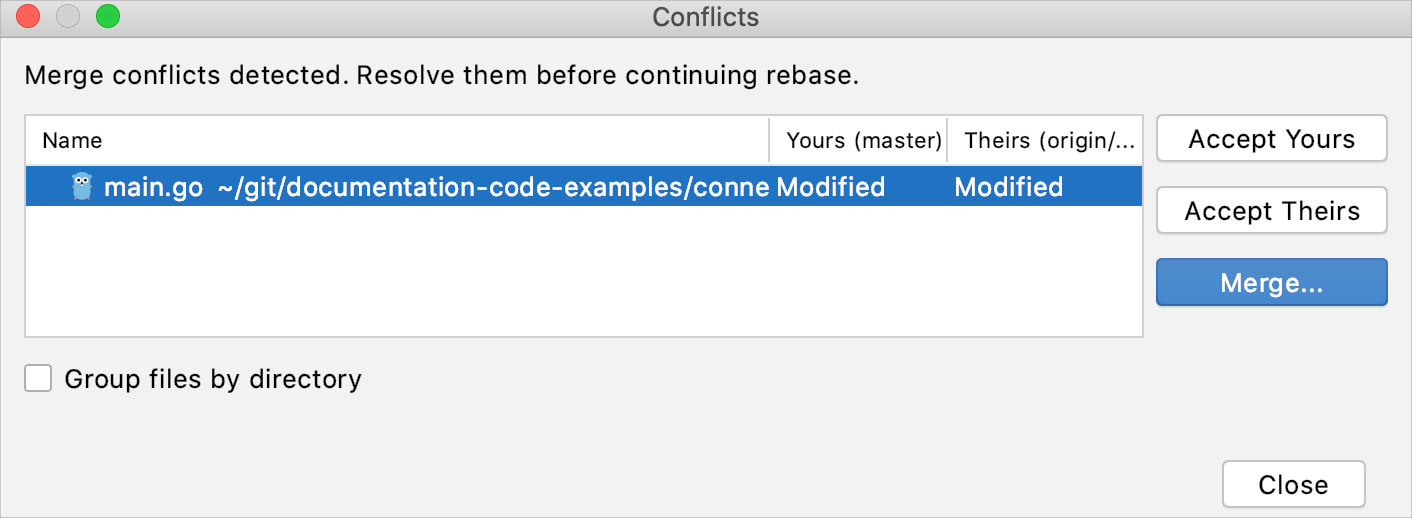 Files Merged with Conflicts dialog Files Merged with Conflicts dialog