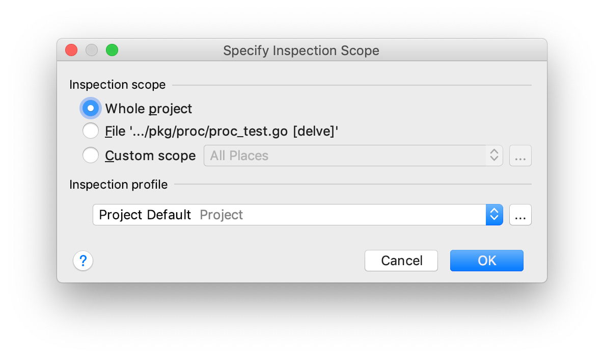 The Specify Inspection Scope dialog The Specify Inspection Scope dialog