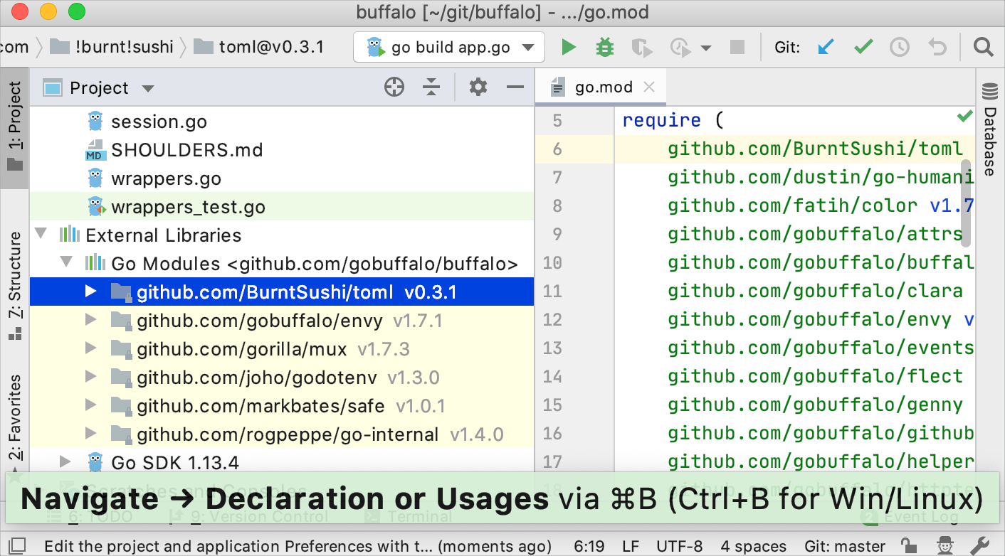 Navigate from a dependency import path to package source files