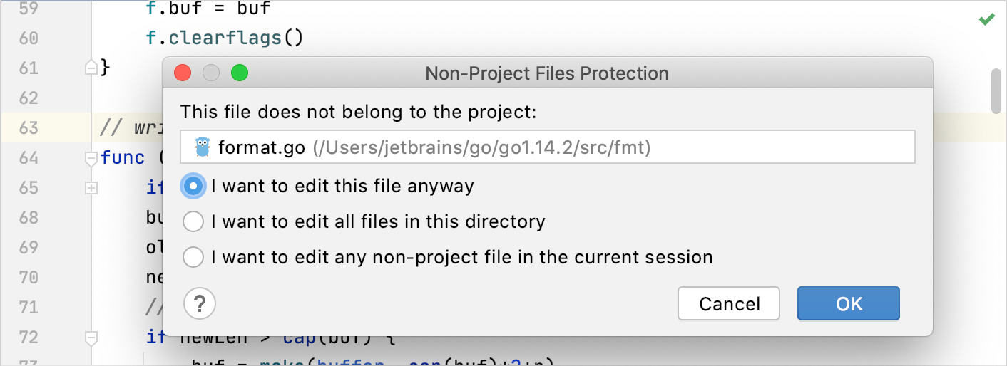 Non-Project Files Protection dialog Non-Project Files Protection dialog