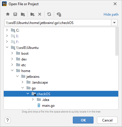 open existing project in wsl