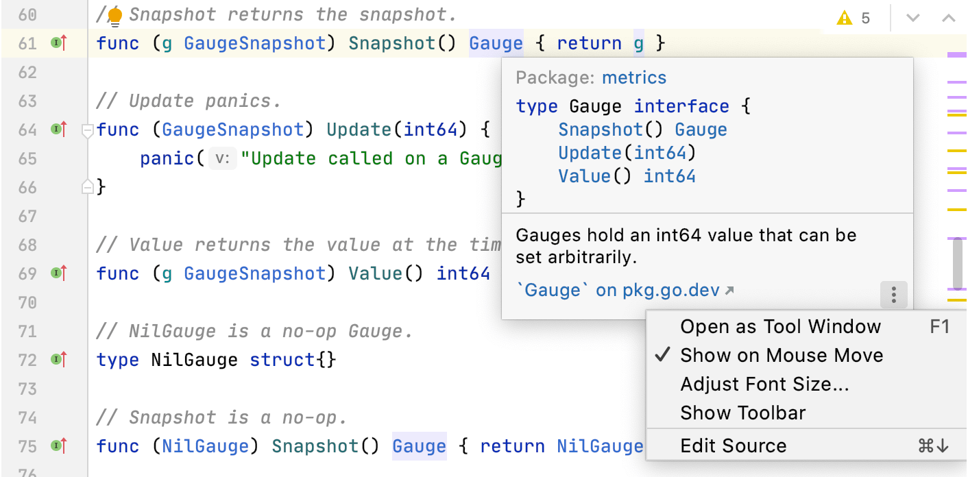 Quick Documentation popup