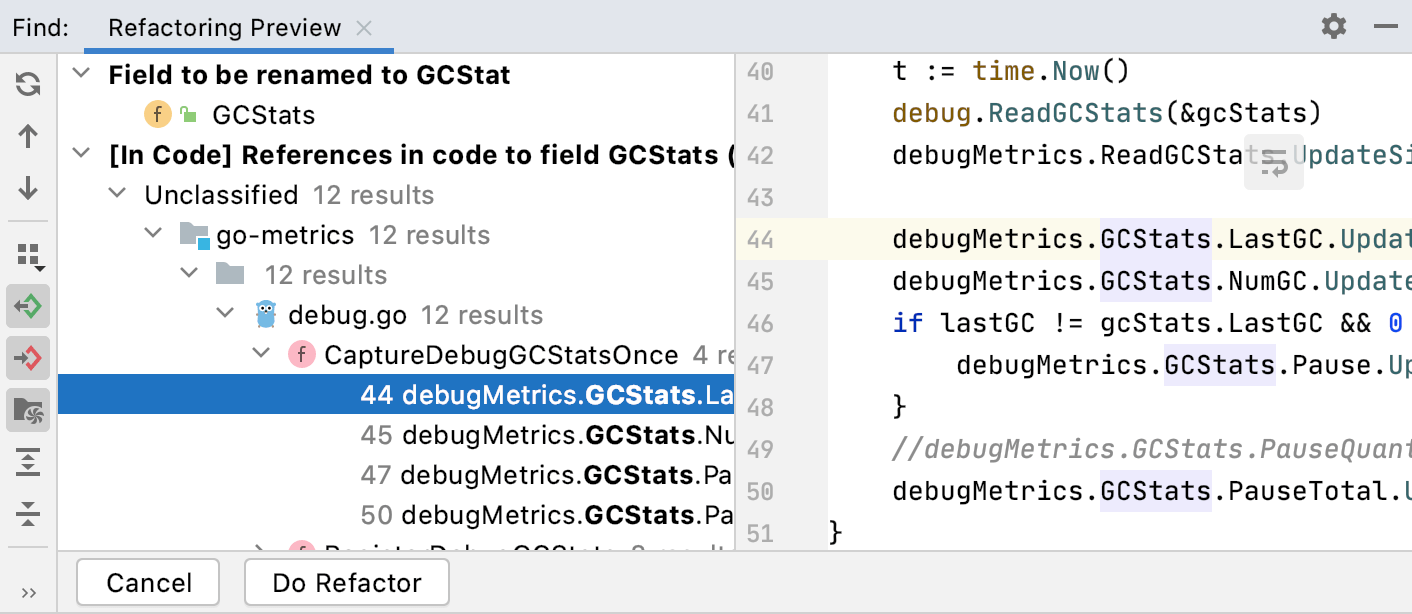 The refactoring dialog The refactoring dialog
