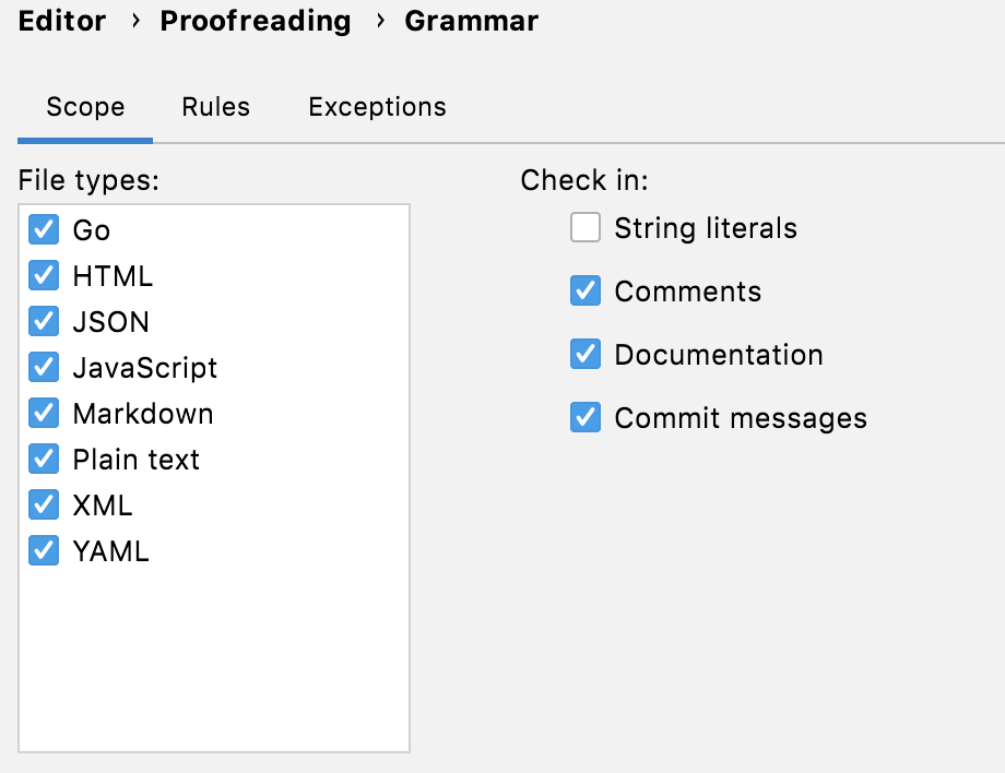 Spelling and grammar checks in Go files Spelling and grammar checks in Go files