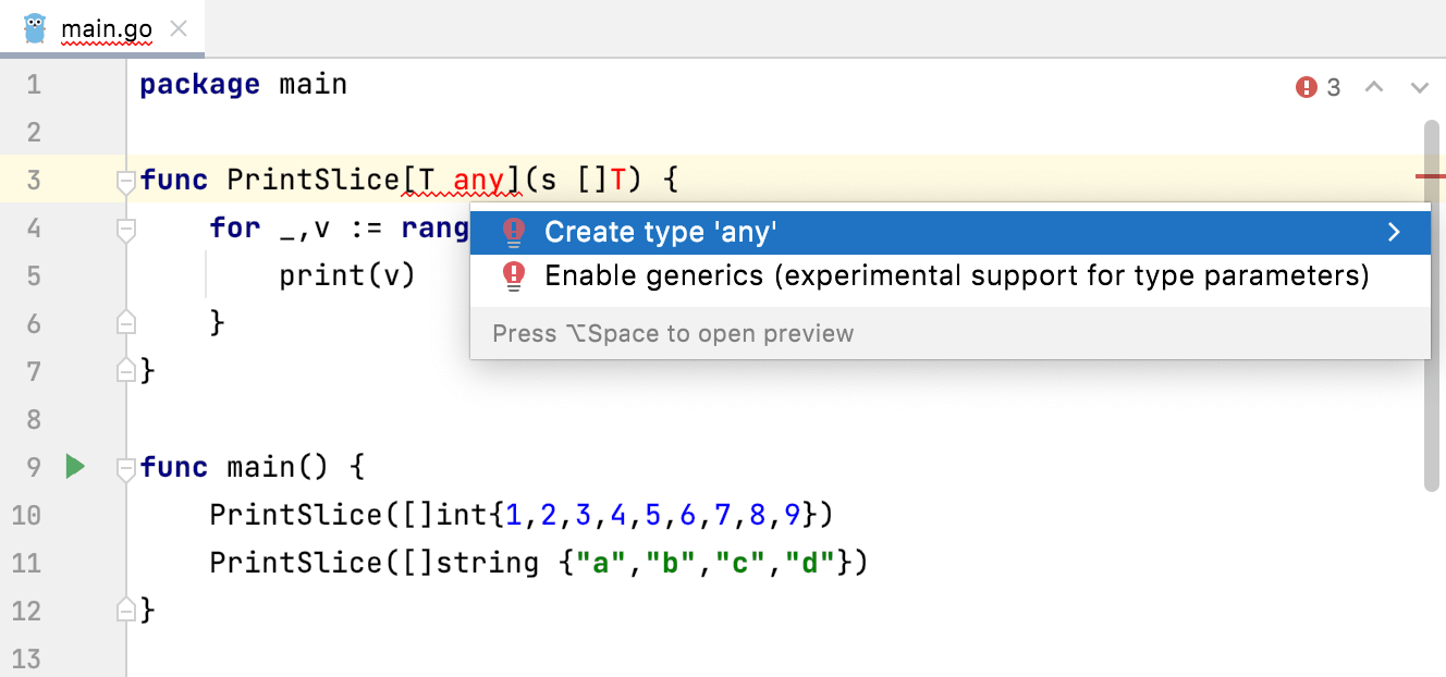 support of generics in GO files support of generics in GO files