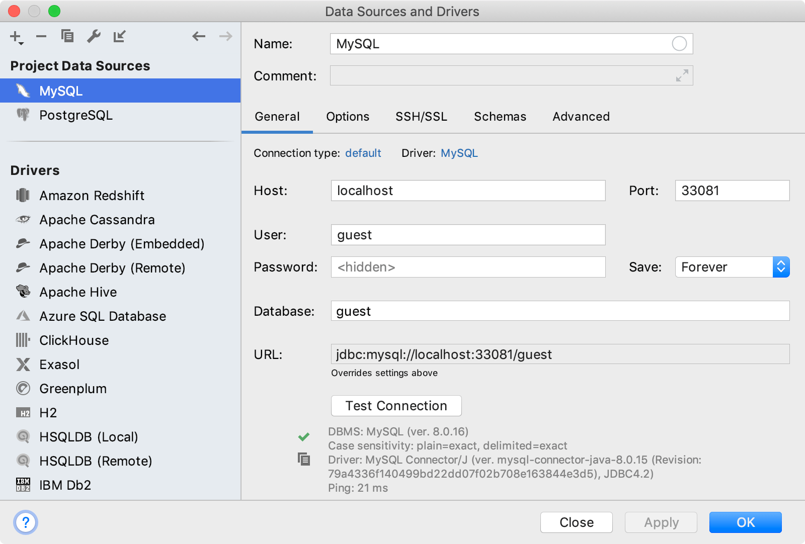 unable to obtain jdbc connection from datasource docker for mac