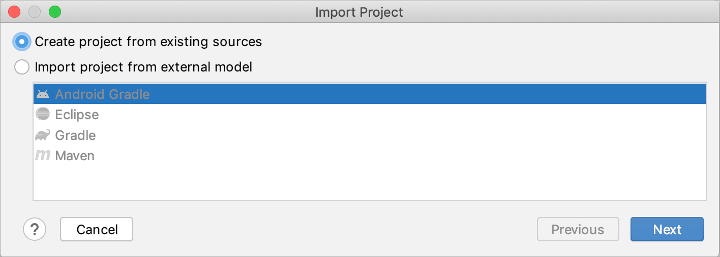 Creating a project from existing sources