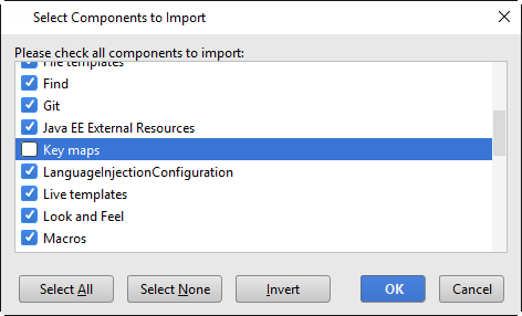 Import settings select components