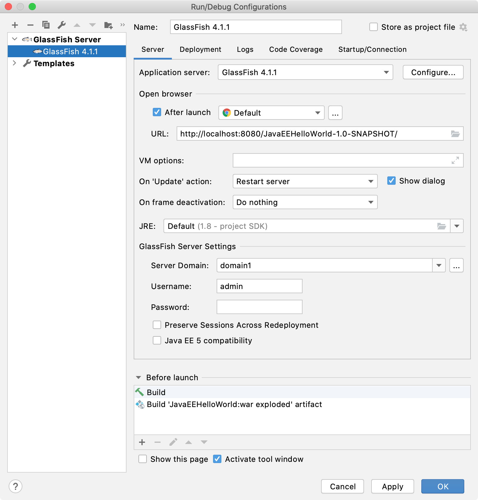 GlassFish run configuration done