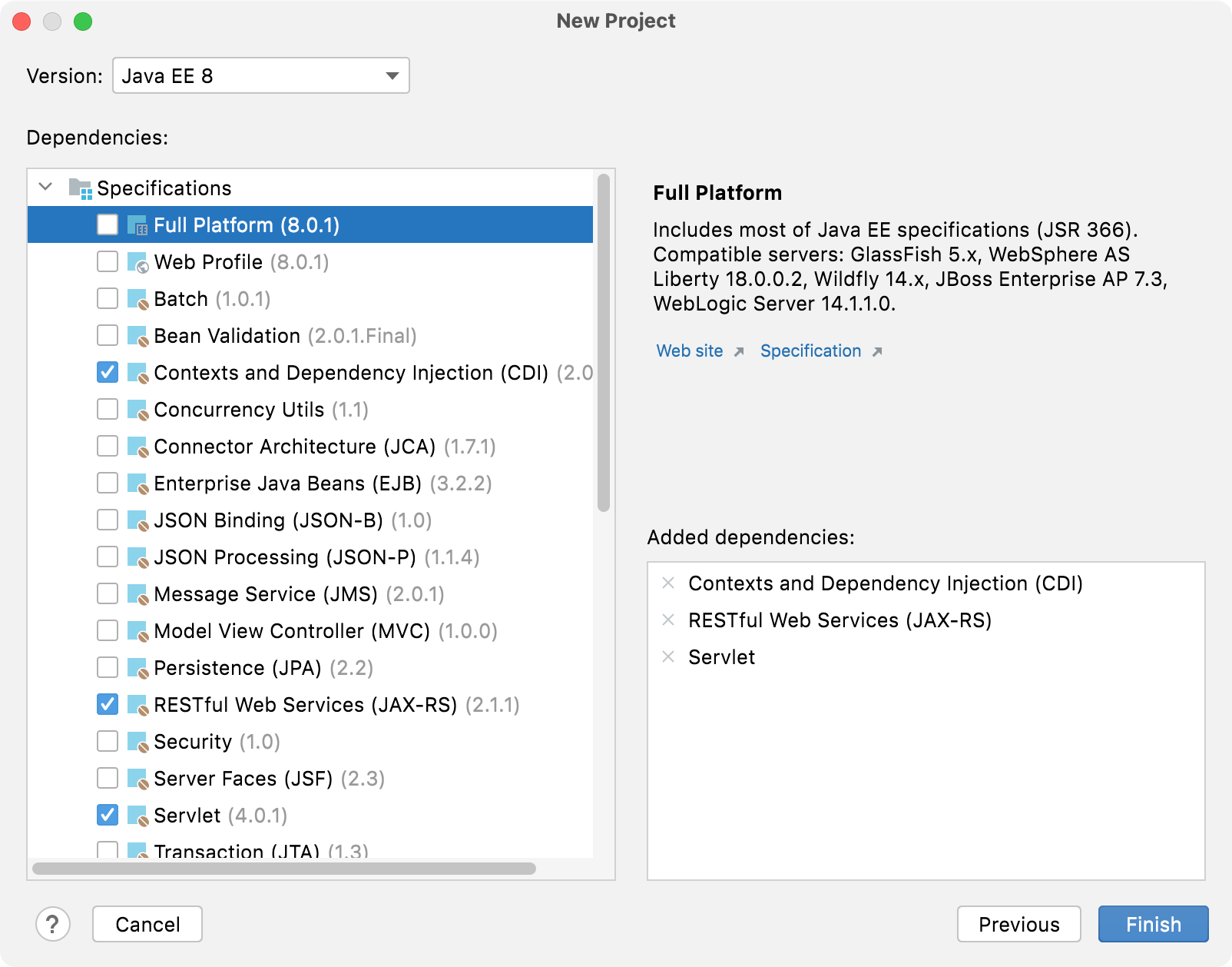 New Java Enterprise project wizard