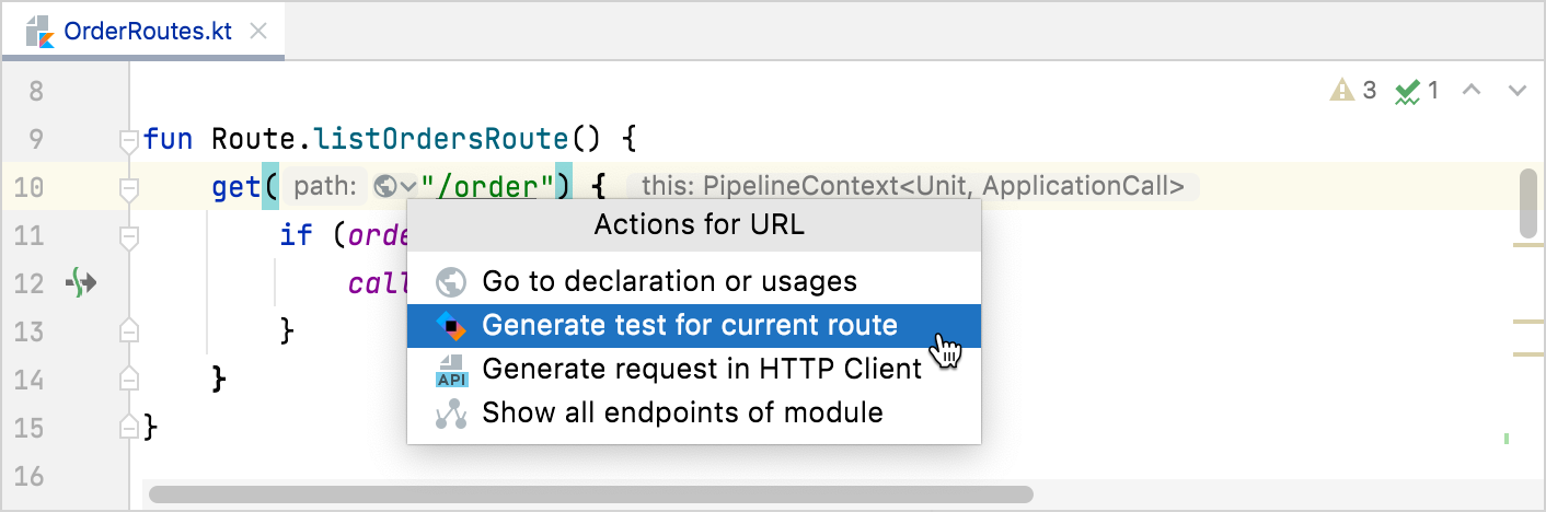 Generate test for route