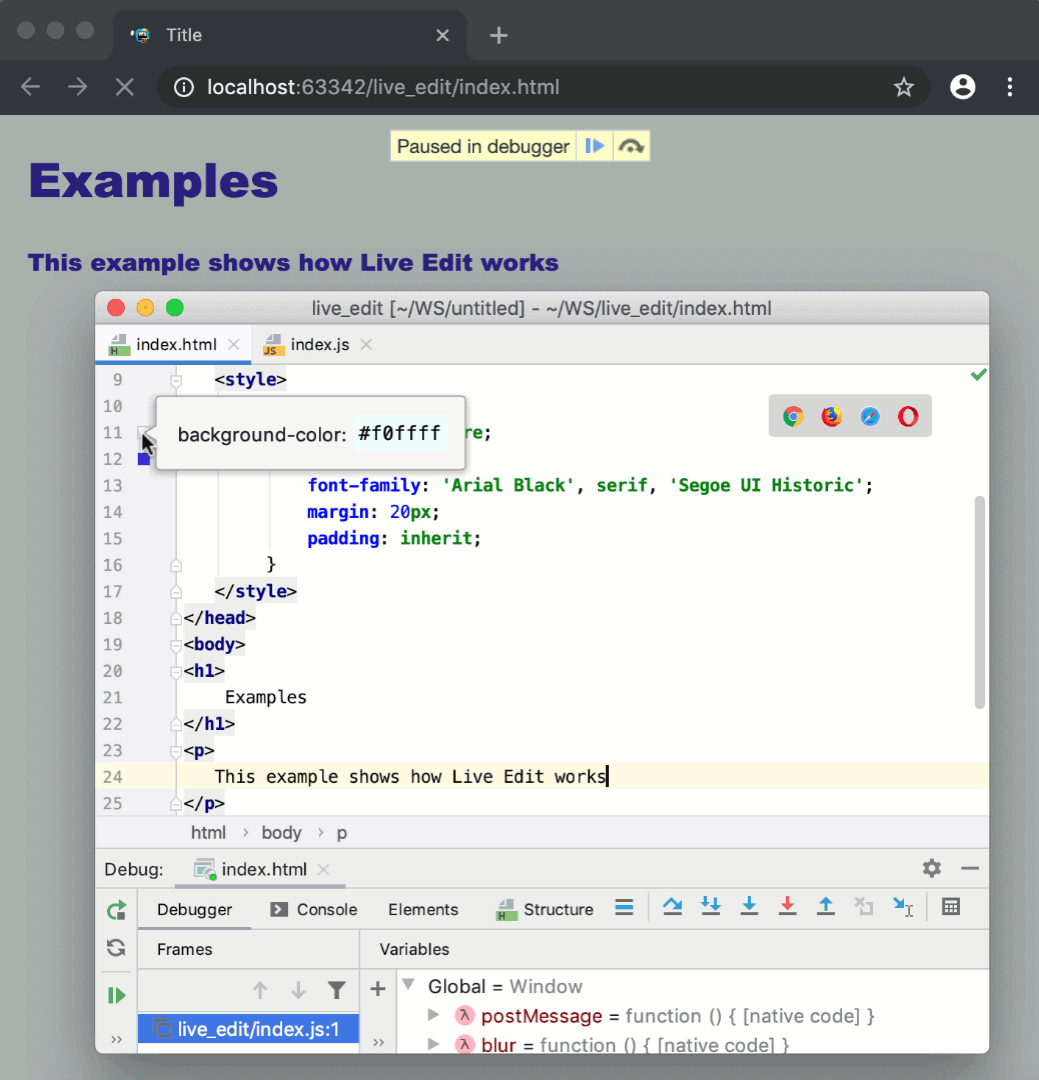 Live Edit in HTML, CSS, and JavaScript  PyCharm