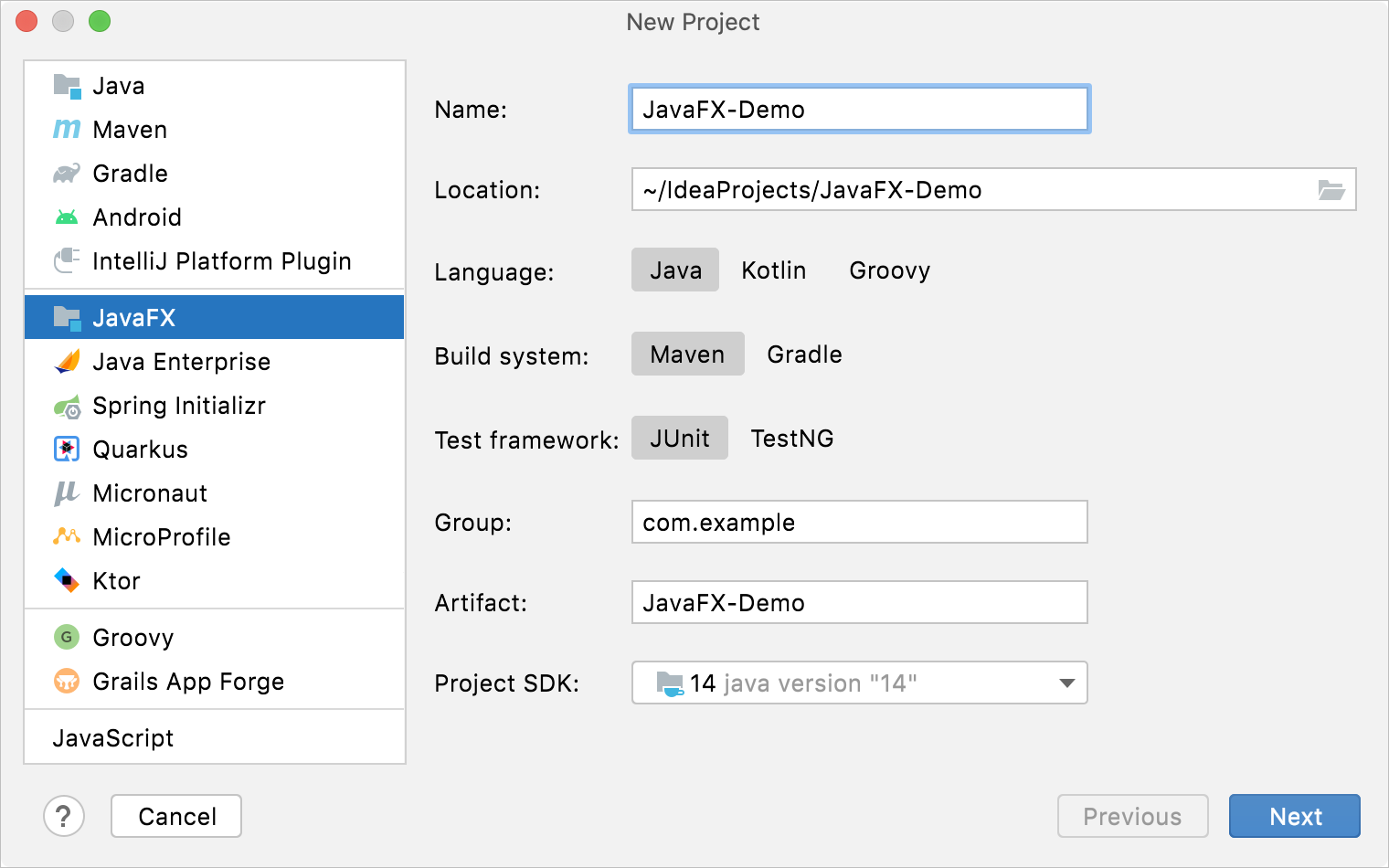 Creating a new JavaFX project