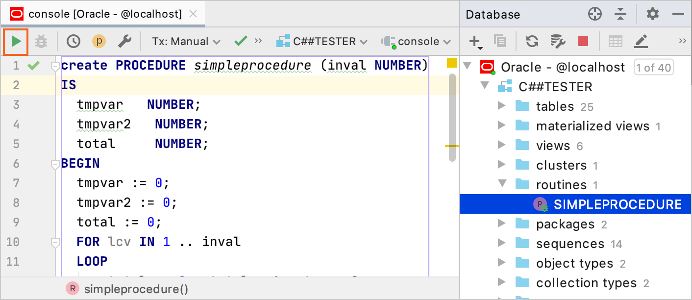 oracle pl sql execute procedure