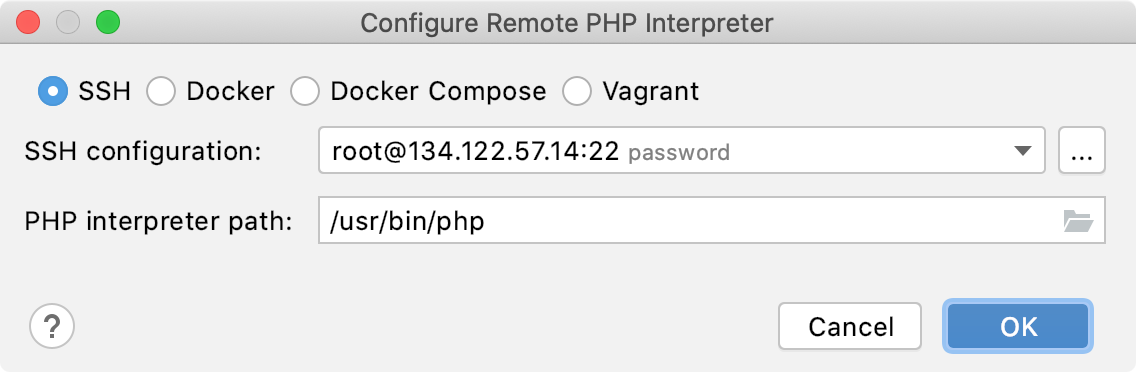 Remote interpreter via SSH dialog