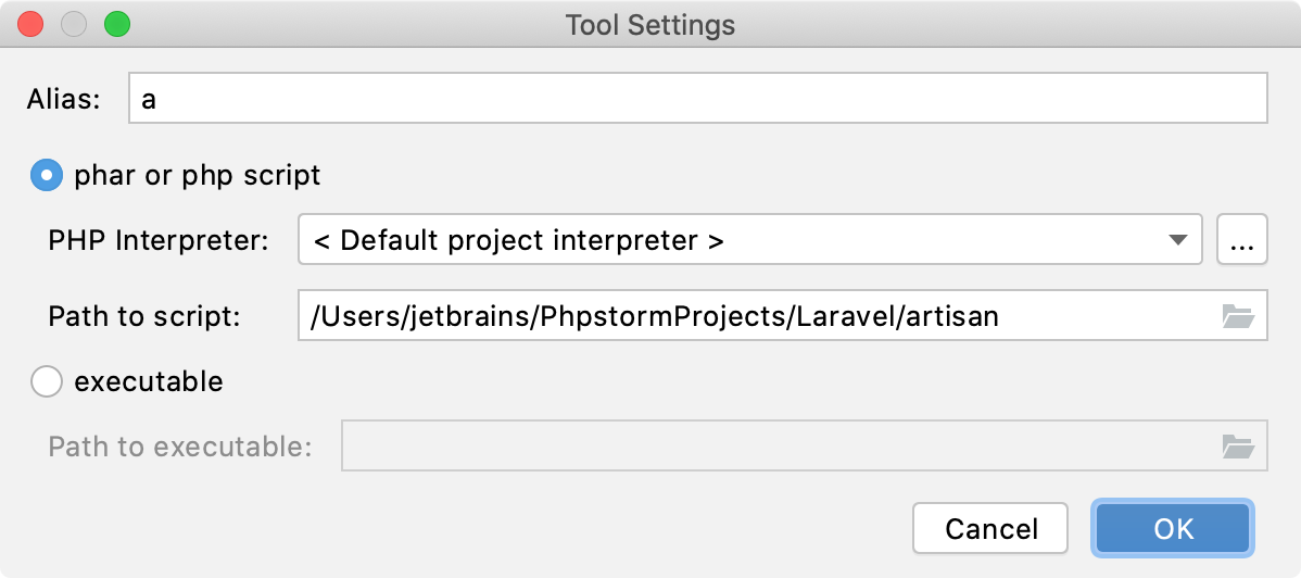 the artisan command-line tool settings