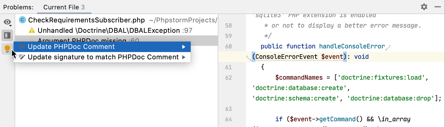 Run Inspections Phpstorm