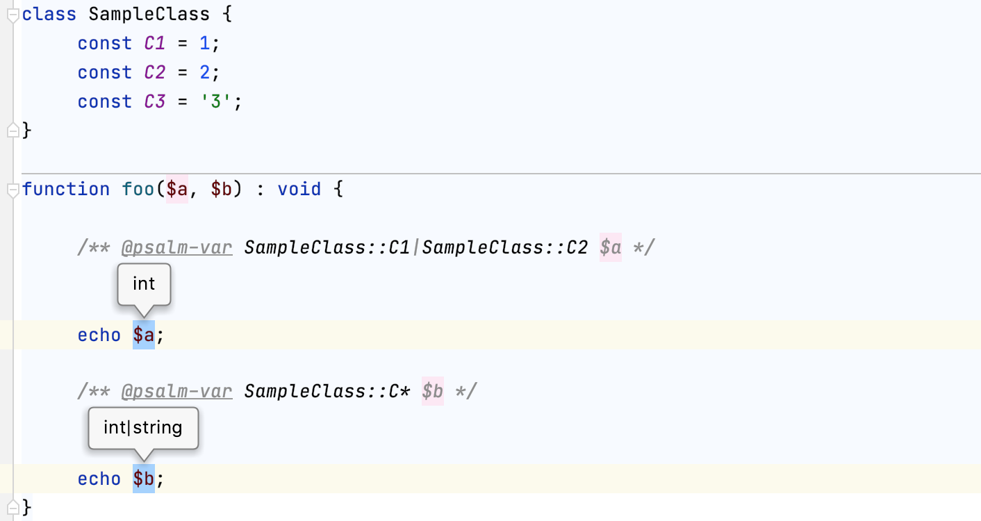 Providing a constants values union Psalm annotation