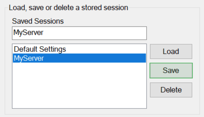 Save connection parameters in Putty