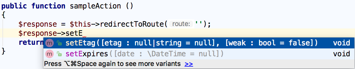 Symfony response name completion in a helper function