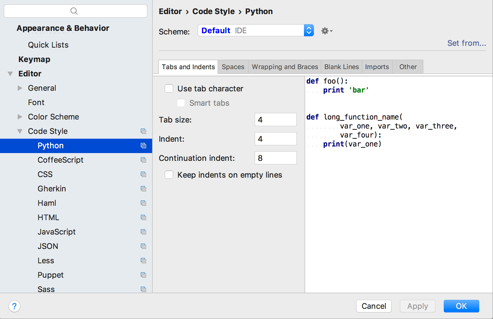 Code style settings