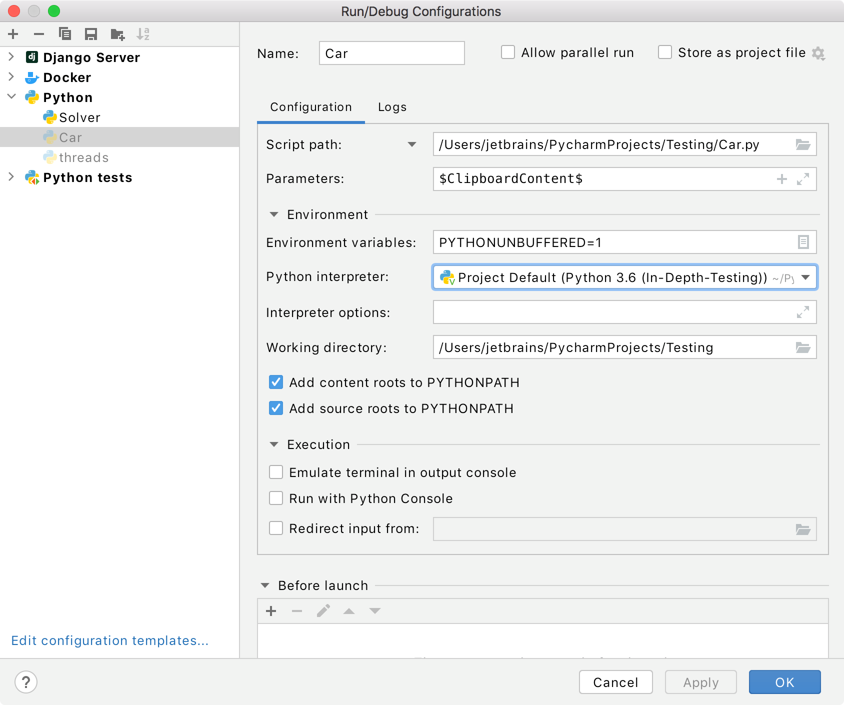 Pycharm configuration