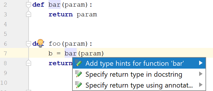 example of adding a type hint for a function