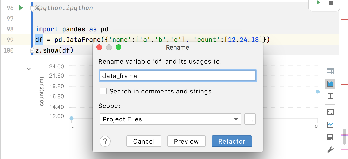 Renaming refactoring for Scala code in a notebook