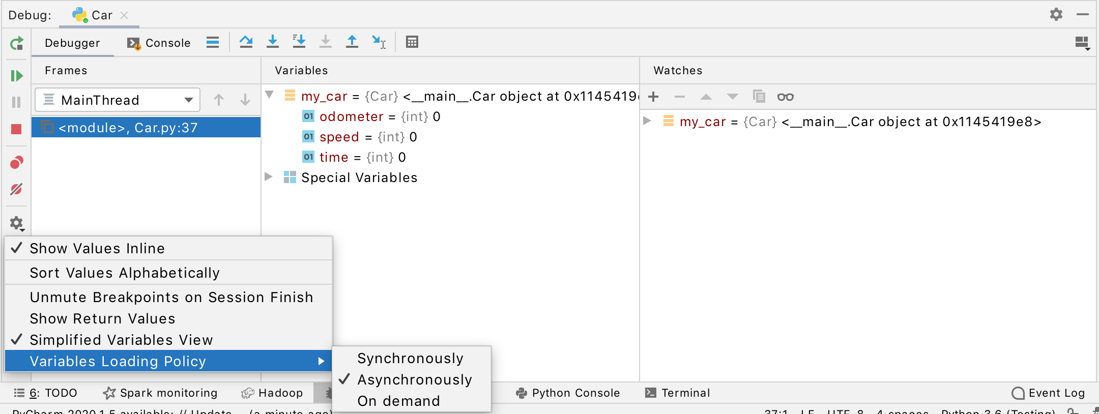 Select the variables loading policy