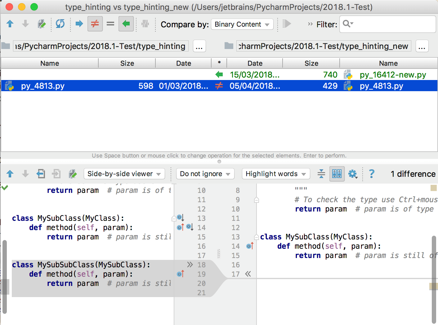 phpstorm compare two files