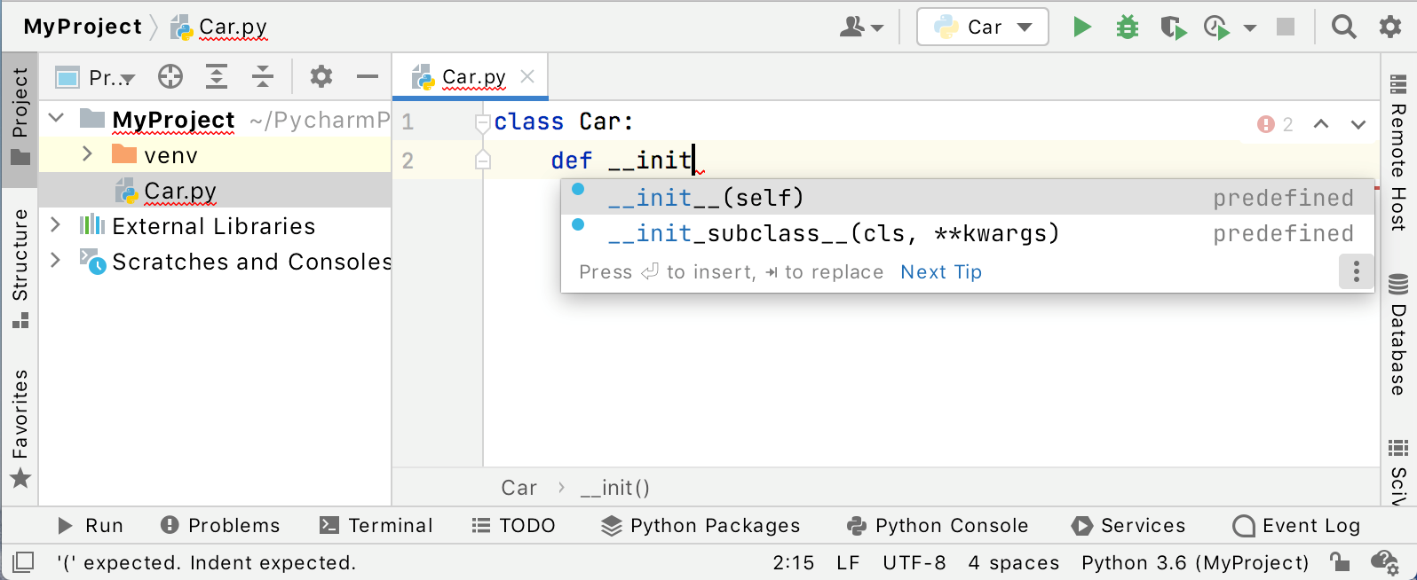 pycharm python console