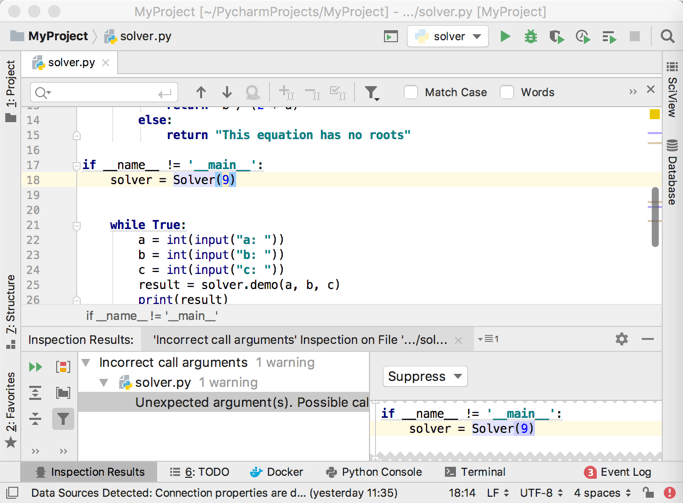 Running one inspection in uncommitted files