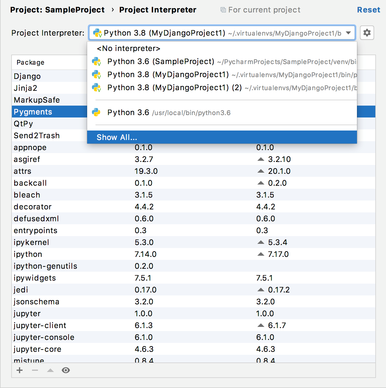 Python インタープリターを構成する Pycharm