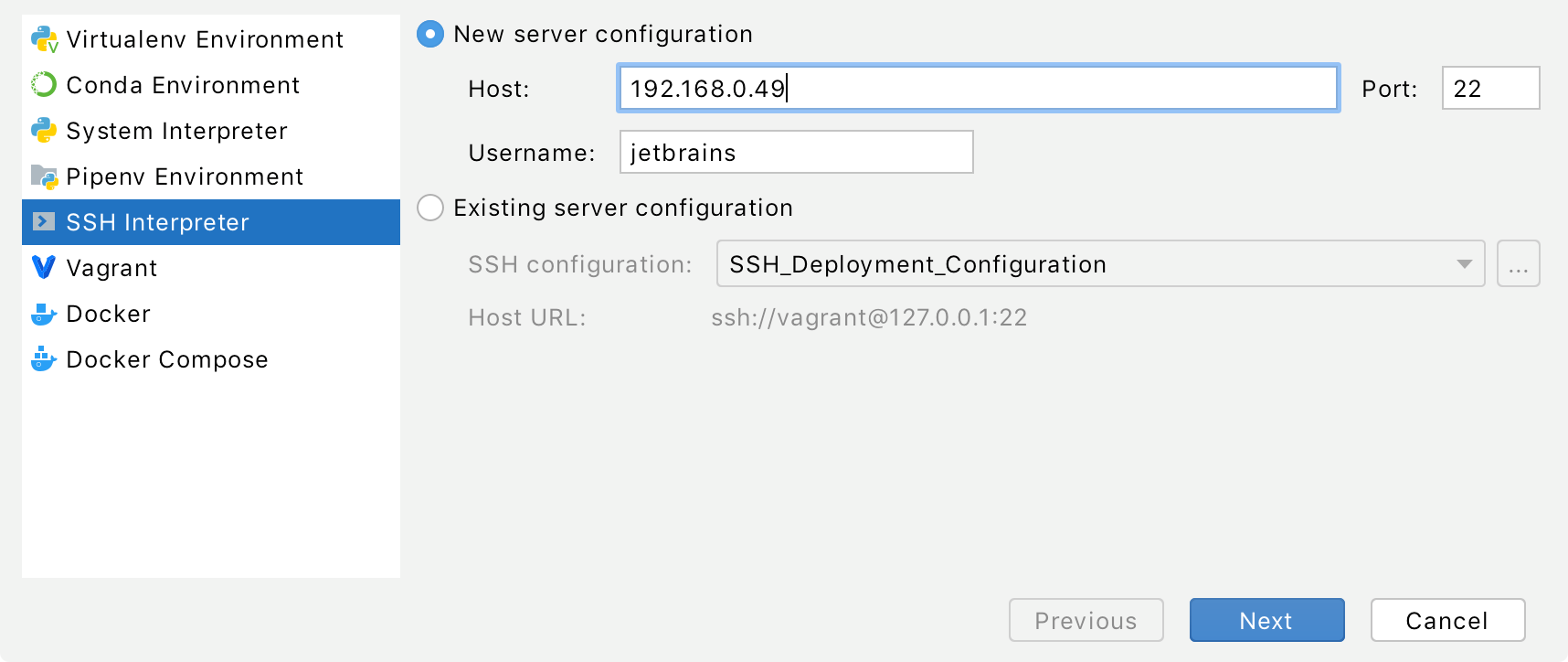 adding an interpreter via SSH