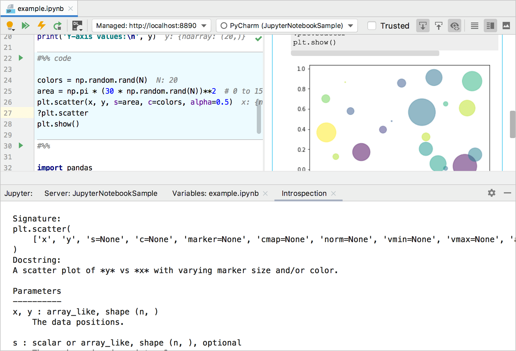 Previewing reference documentation for plt.scatter