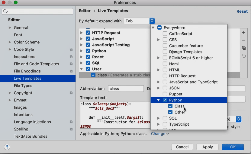 Tutorial Creating And Applying Live Templates Code Snippets Pycharm