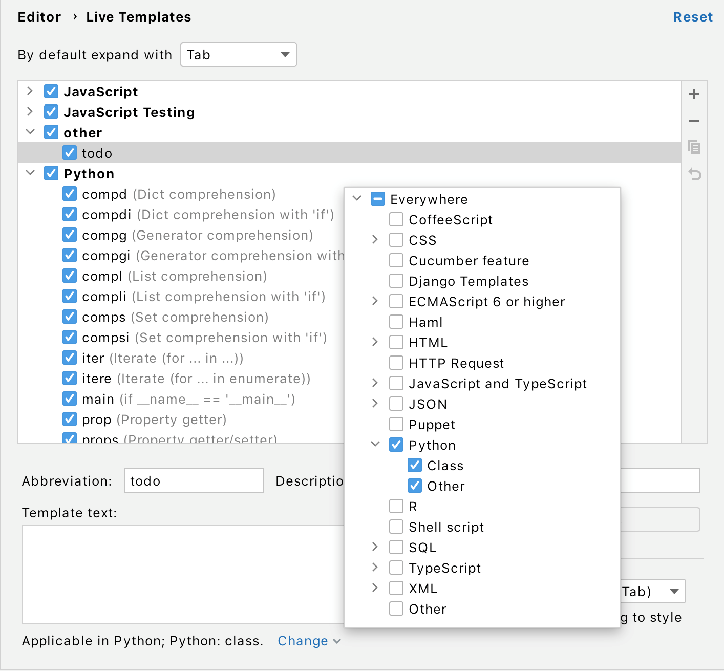 Create Live Templates Pycharm