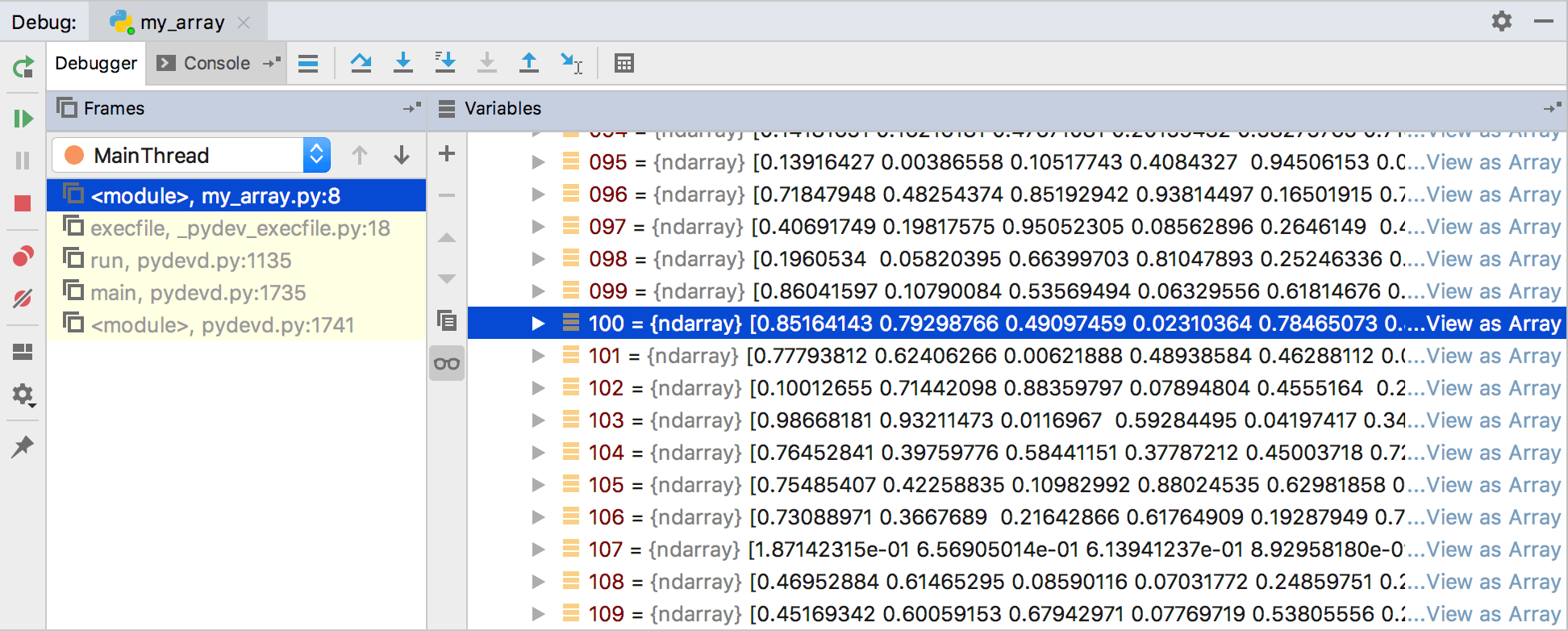 Expanding an array to show more than 100 elements