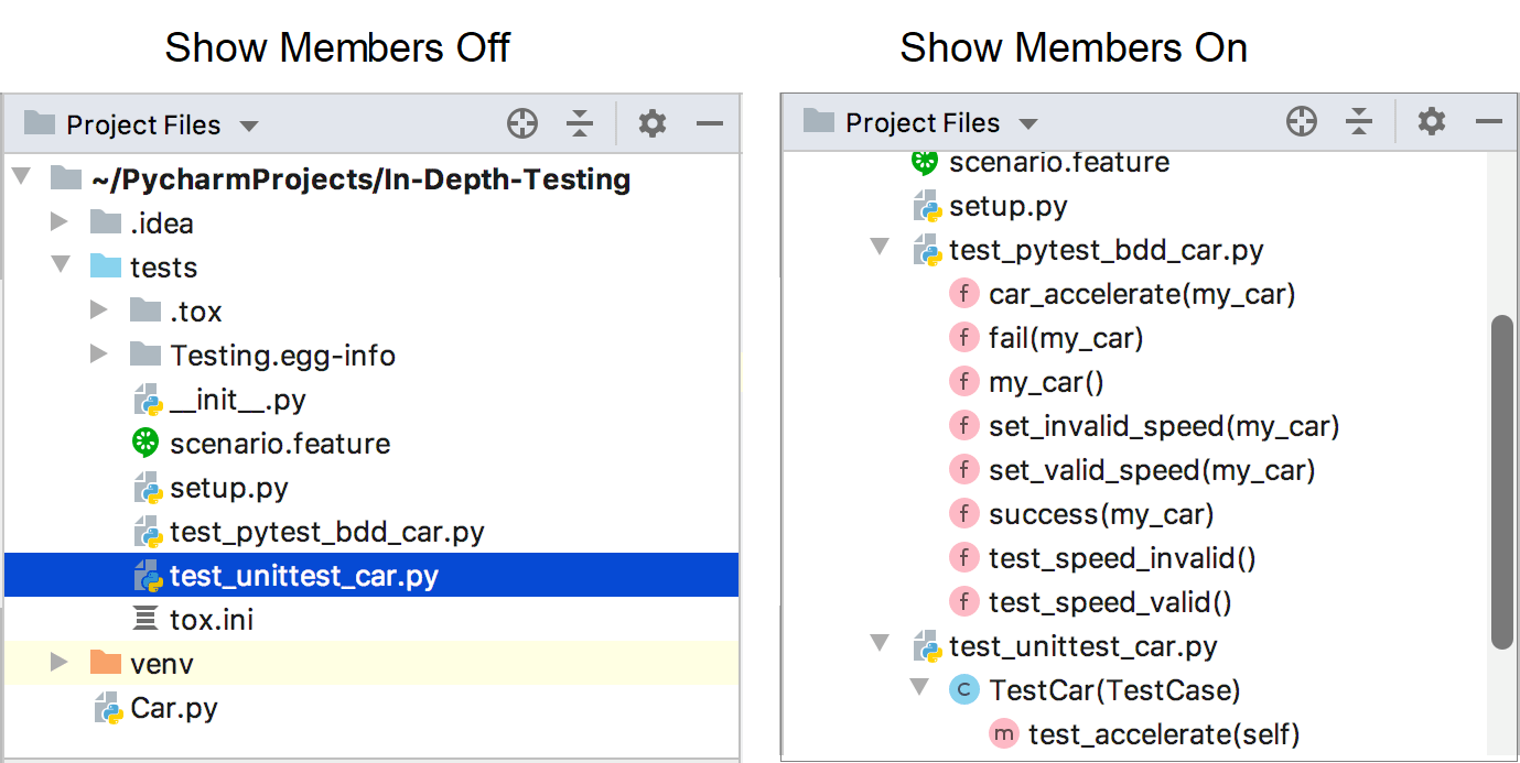 Show class members in the Project tool window