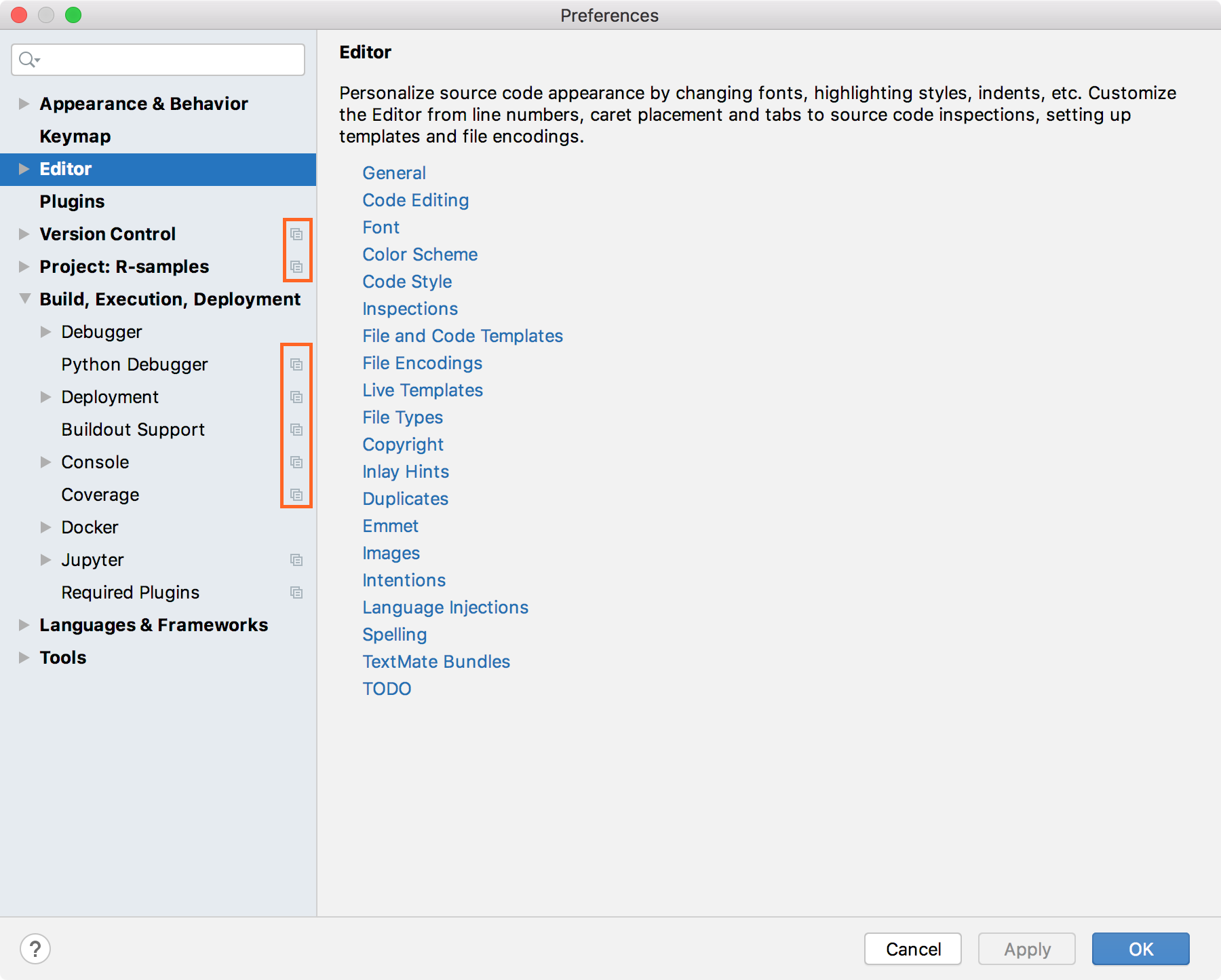 Project settings