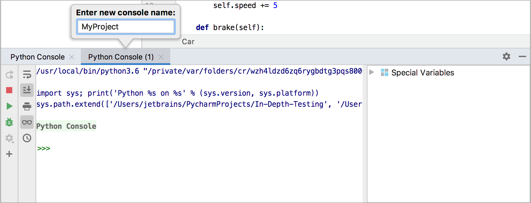 Change Python Console Path Pycharm