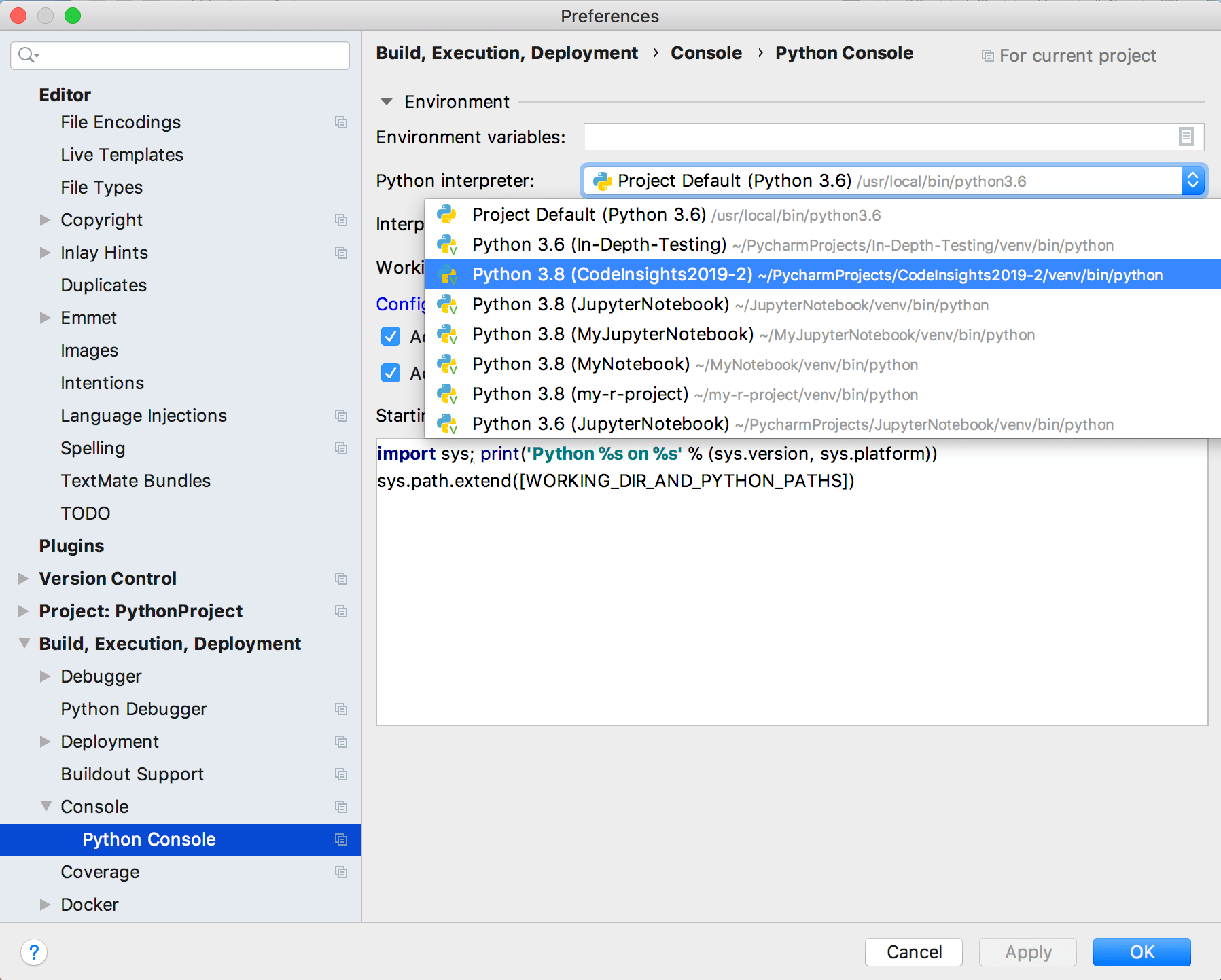 pycharm python console